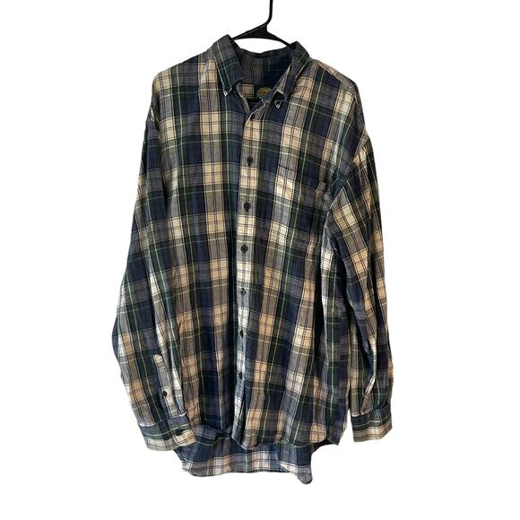 Cabela's Men's Size Large Tall Flannel Blue Plaid Button Up - Picture 1 of 8